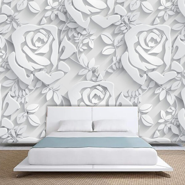 3D View Rose Pattern Flowers Self-adhesive Vinyl Wallpaper