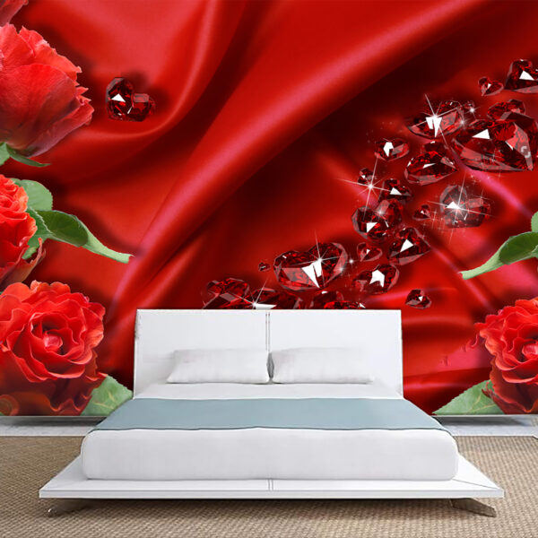 Beautiful Red Rose 3d Diamond Self-adhesive Vinyl Wallpaper
