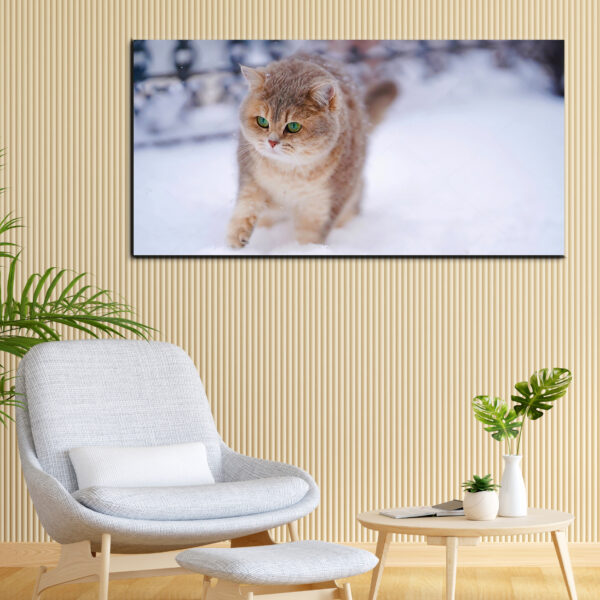 Cat Walking In Snow Beautiful Canvas Wall Painting