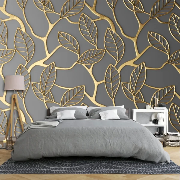 Embossed 3d Golden Leaves Self-adhesive Vinyl Wallpaper