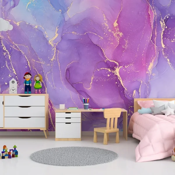 Pink and Blue Luxury Marble Texture Wallpaper Non-Woven Wallpaper