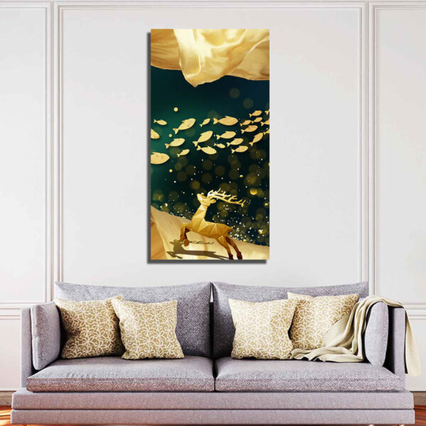 Beautiful Golden Running Deer with Fish Canvas