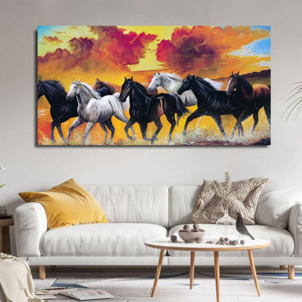 Beautiful Seven Running Horses Canvas Wall Painting