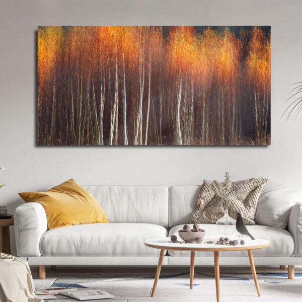 Beautiful Autumnal Birch or Aspen Forest Scene Landscape Canvas Wall Painting