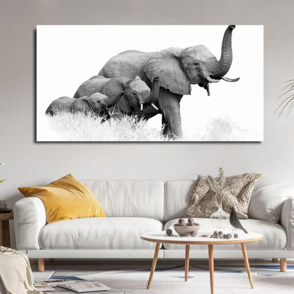 Beautiful African bush elephants in their natural habitat Landscape Canvas Wall Painting