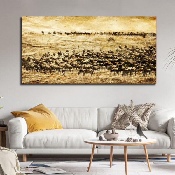 Great Wildebeest Migration in a vintage, sepia-toned style Canvas