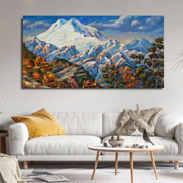 Beautiful Autumn view of the two-headed mountain Elbrus Canvas Wall Painting