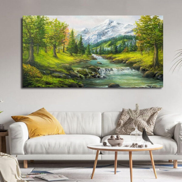 Beautiful Colourful Trees At Spring Time Along The River Canvas Wall Painting