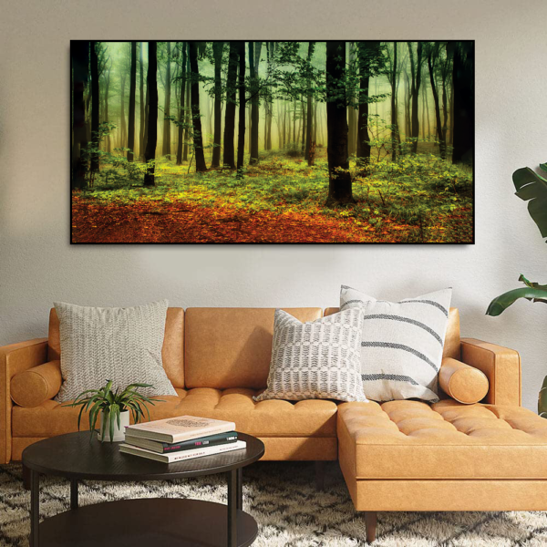 Forest with Sun Rays and Long Shadows Floating Frame canvas wall painting