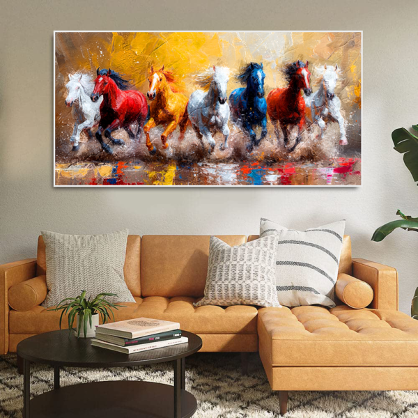 Beautiful Seven Running Horses wall art Floating Frame Canvas